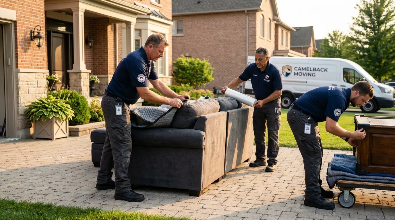Large estate moving crew wrapping furniture in South Padre Island, TX