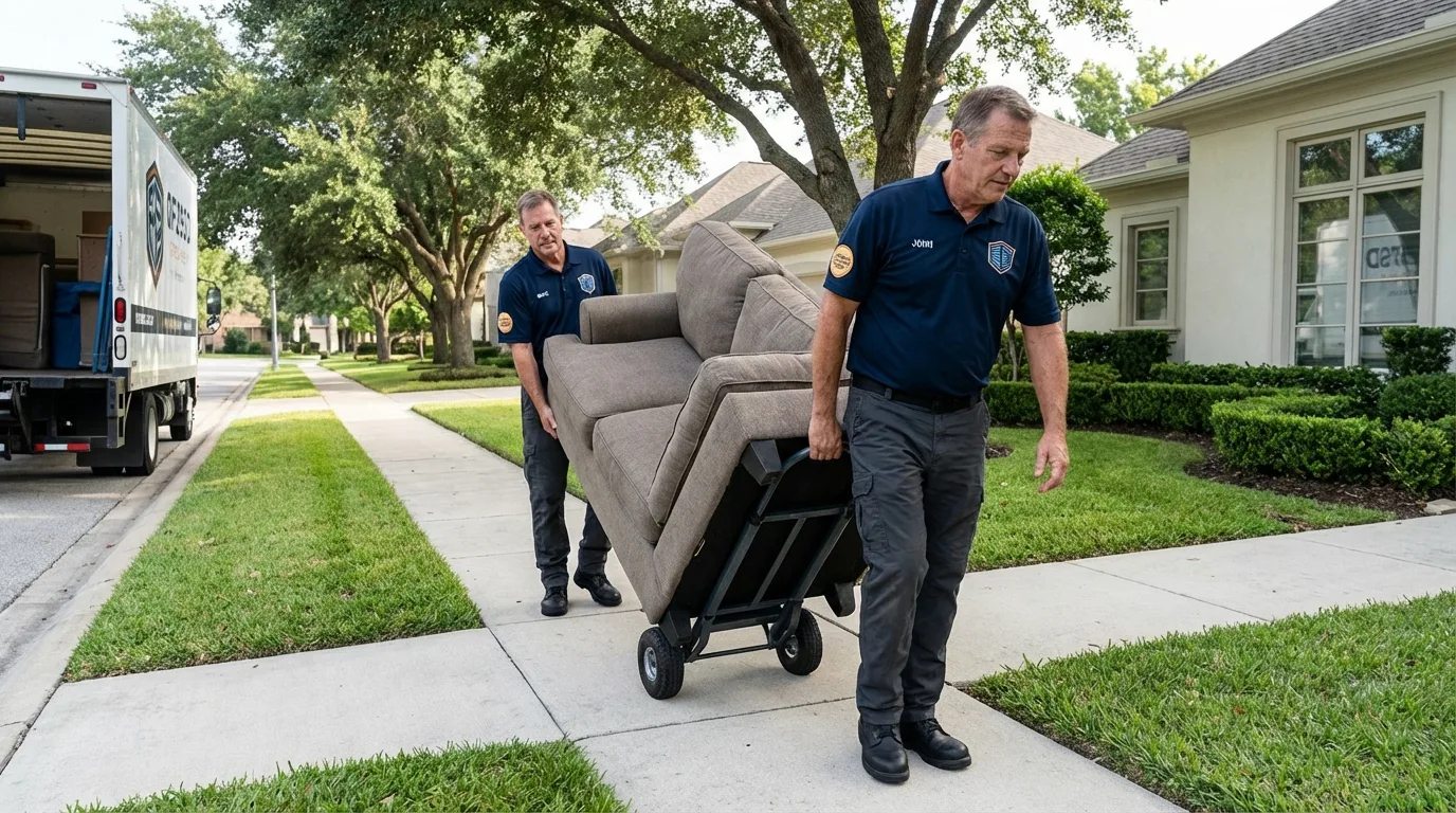 Local residential moving crew loading furniture in South Padre Island, TX